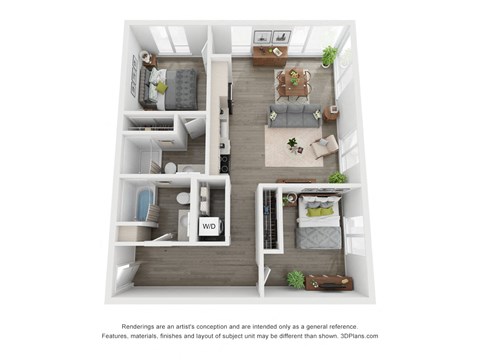 Floor plan for 2 beds, 2 baths, 1066 sqft